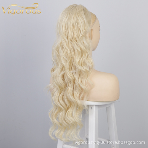 High Quality Wholesale Long Wavy Clip In On Synthetic Cheapest Claw Natural Drawstring Ponytail Extension